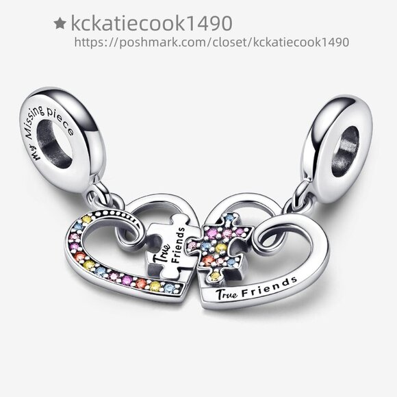 Pandora Puzzle Piece Hearts Splittable Friendship Dangle Charm - Picture 3 of 6